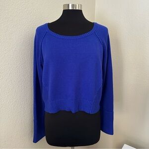 Athleta Sweater Top Women's Kinsley Wool Blend Royal Blue Cropped Scoop Neck